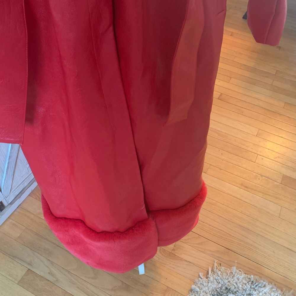 Fashion Nova Red Long Faux Fur Trim Coat - Picture 7 of 10